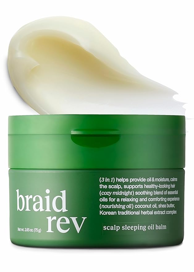 Braid Rev Scalp Sleeping Oil Balm, Korean Scalp Treatment, Balm-to-Oil Formula, Nourishing for Dry Scalp with Coconut Oil & Shea Butter, Reduces Excess Oil & Strengthens Hair Roots, 2.65 oz