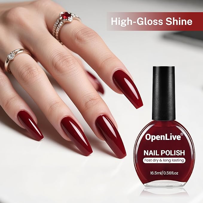 16.5ml Dark Red Nail Polish Large Volume Quick Dry Nail Polish, Long Lasting Shine, Fingernail Toenail Nail Art DIY Home Travel Nail Art Gift