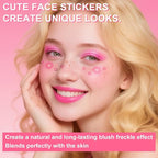 8Pcs 2-in-1 Rose-pink Blush and Glitter Freckles Face Tattoo for Teenagers & Young Women, Waterproof and Long-lasting Face Makeup Tattoos for Halloween and Christmas (SET A)