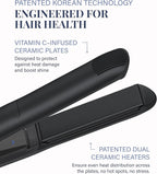 GLAMPALM Hair Straightener 1" Ceramic Flat Iron Infused with Vita C, Korea's No.1 Professional Salon Tool, 3D Swivel Cord & Dual Voltage, Digital LED(210°–450°), 20s Fast Heat-Up, Pure Black (GP201T)