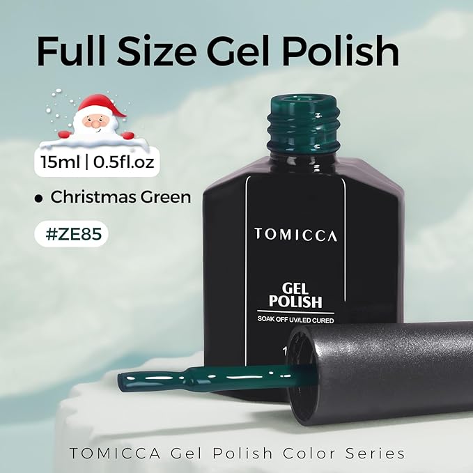 TOMICCA Green Gel Nail Polish, 15ml Christmas Green Gel Polish,Soak Off UV LED for Cure，Color Long Lasting High Saturation and Glossy Nail Art Manicure Salon Women Gifts For Christmas