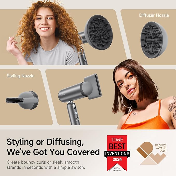 Dreame Pocket Pro Hair Dryer, Dual Voltage Travel Blow Dryer with Diffuser, 1300W Professional HighSpeed Ionic Hair Blower, Fast Drying, Low Noise, Lightweight, No Heat Damage, Global Travel 120V/240V