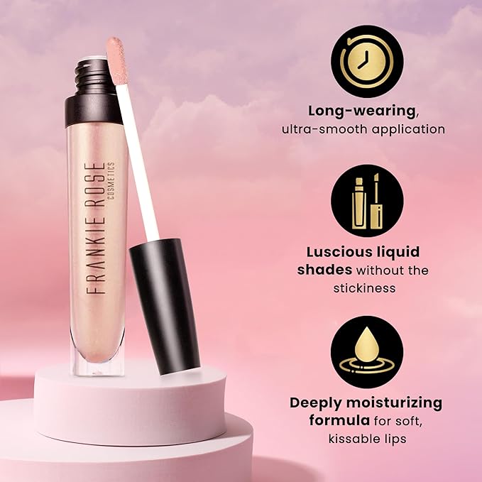Frankie Rose Cosmetics Lip Gloss | Non-Sticky Formula, Long Lasting Gloss Shimmer, Bold Pigment & Hydrating Gloss of Lips, Fashionista Shimmer Lip Gloss, 20g