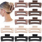 12 Pcs Large Hair Claw Clips for Thick Hair, 4.1 x 2.1 x 1.2 Inch, Square Hair Clips Jumbo Jaw Clips, Bulk Hair Accessories for Women and Girls - Brown