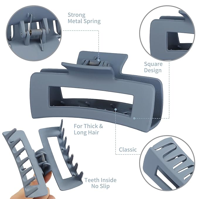 Large Square Jumbo Hair Clips - 4.1 Inch Big Jaw Clips for Thick Hair, 12 Pcs Bulk Accessories for Women and Girls - Neutral