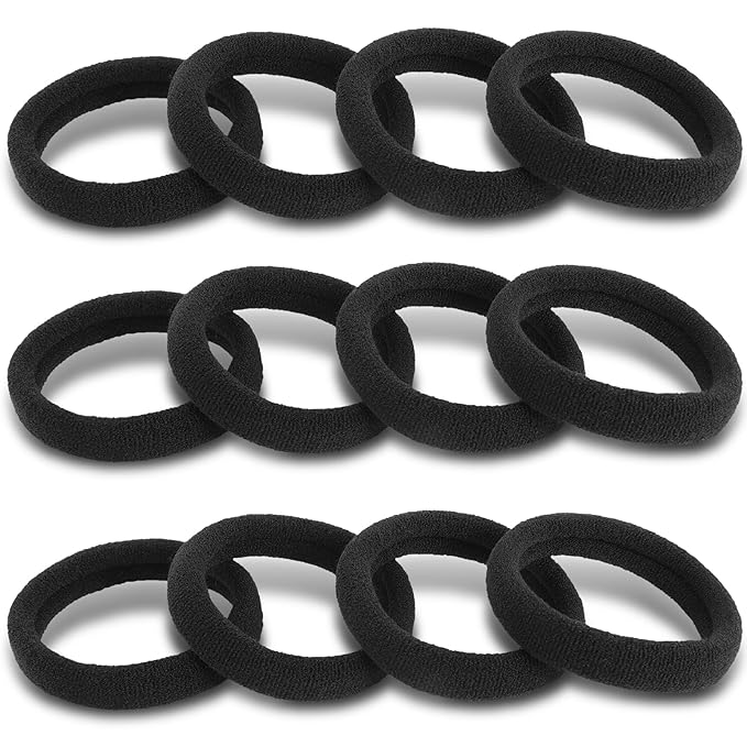 120PCS DWKFEOQ Black Hair Ties for Women Girls, Elastic Ponytail Holders, Cotton Seamless Hair Bands, No Damage for Thick Hair, 1.8 Inch in Diameter (Black)