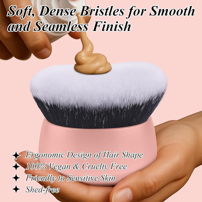 75MM Extra Large Self Tanner Kabuki Makeup Brush – Ultra Soft Dense Vegan Bristles for Body Makeup, Bronzer & Foundation–Applies Tanning Mousse, Lotion & Self Tanner–Pink, Wet & Dry