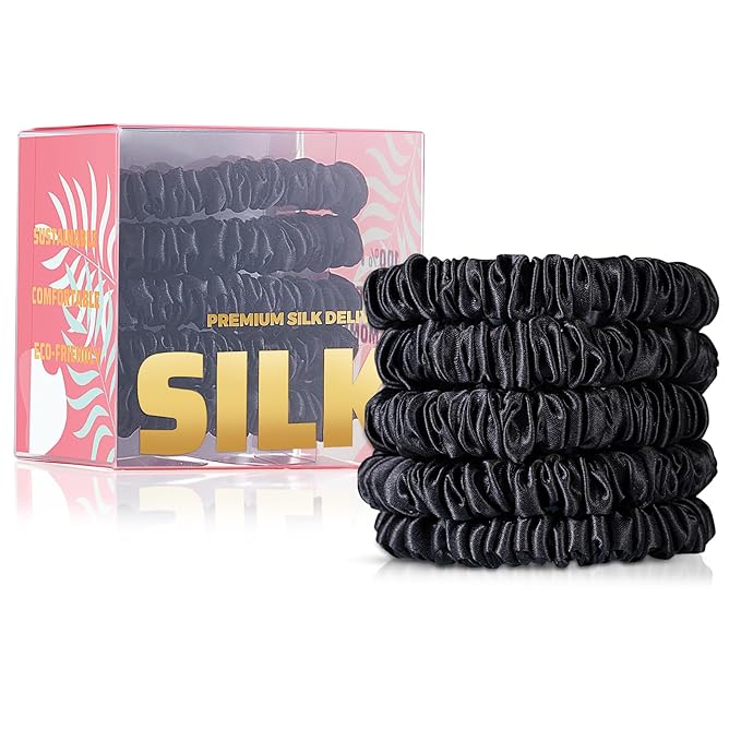 5 Pack Mulberry Silk Scrunchies for Women–22 Momme 6A Grade Hair Ties, Anti-Frizz & Anti-Breakage, Gentle & Safe for All Hair Types, Daily Styling&Overnight Care