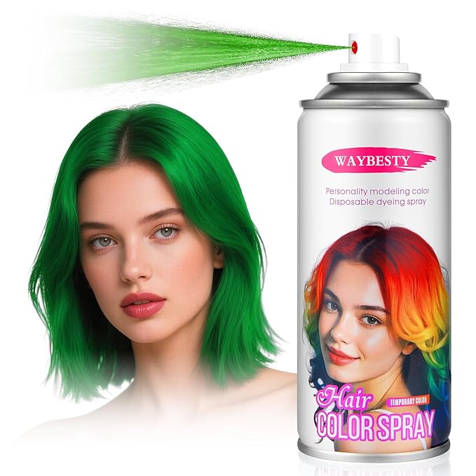 One-Day Hair Color Spray For Kids Women Men, Temporary Hair Dye Washable Hair Color Wax Non-Sticky For Cosplay Party DIY, Christmas Party, Halloween Crazy Hair Day (green one)