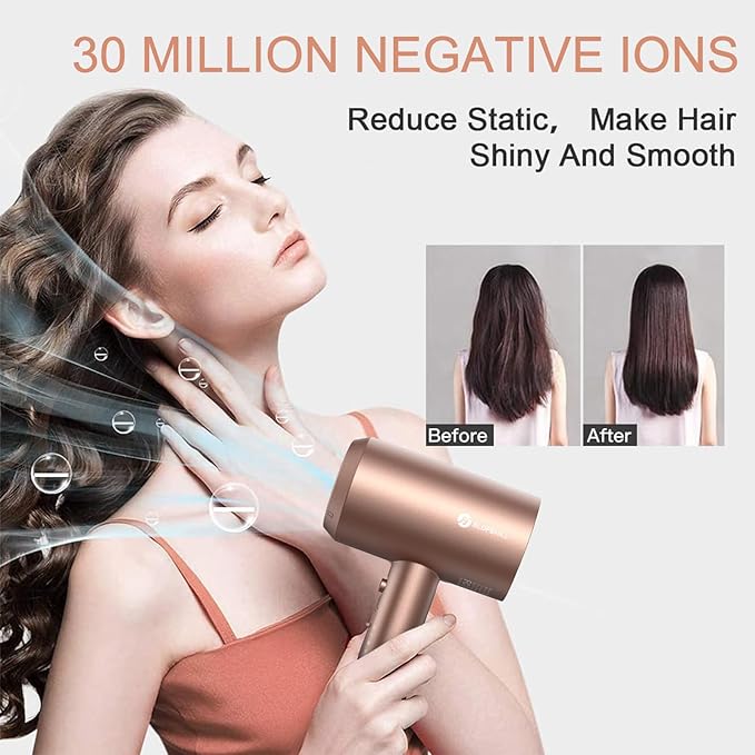 slopehill Professional Ionic Hair Dryer, Powerful 1800W Fast Drying Low Noise Blow Dryer with 2 Concentrator Nozzle 1 Diffuser Attachments for Home Salon Travel (Mocha Mousse)