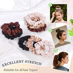 Ultra-Petite Satin Scrunchies for Women – 8PCS Neutral Hair Ties (Black, Blonde, Dark Brown, Light Brown) – Softer Than Silk, No Crease, Frizz-Free, Gentle Elastic Bands for Day & Night, Perfect Gifts