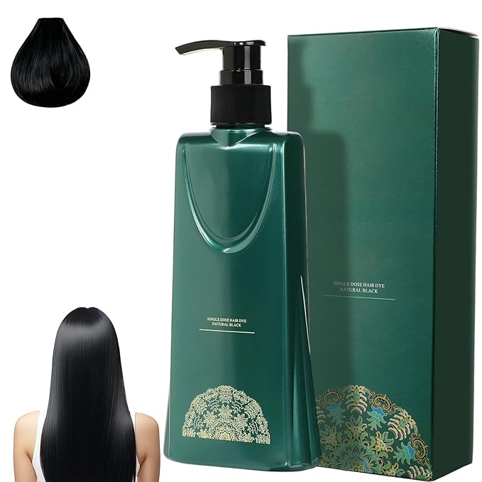 Mild Formula Long Lasting Hair Dye Set,Plant Extracts Hair Color Dye Cream,Plant Single Dose Dye,Nourishing Natural Shampoo, for Gray Coverage (Natural Black)