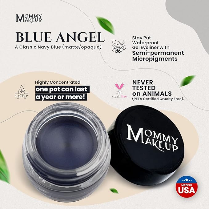 Mommy Makeup Waterproof Stay Put Gel Eyeliner Pot with Micropigments - Smudge-Proof, Long Lasting, Highly Pigmented Cream Eye Liner, 0.14 oz (Blue Angel)