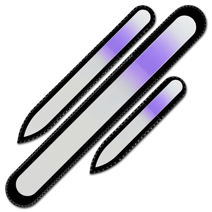 Nail File for Women - Mont Bleu Premium Set of 3 Glass Nail Files in Pouch - Genuine Czech Tempered Glass - Handmade Gifts for Women - Manicure Nail Care - Double Sided Finger Nail Files
