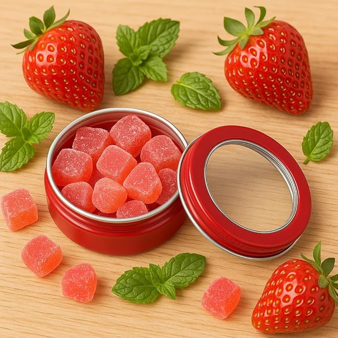 24 Pack 2 Ounce Screw Top Aluminum Tin Jar with Screw Clear Lid and Blank Labels, Refillable 60ml Metal Containers for Lip Balms, Candles, Salves, Spices, Crafts (Red)