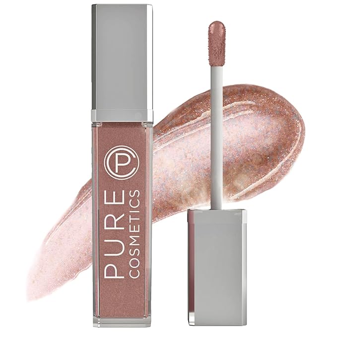 Pure Illumination Light-Up Lip Gloss with LED-Lit Applicator Brush + Side Mirror, Non-Sticky, Moisturizing Hydrating Lip Glosses with Lanolin, Jojoba Oil, & Vitamin E, Cosmic Latte