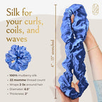 Silk Scrunchies for Women Ponytail Holders – Oversized Mulberry Silk Scrunchies – Extra Large No Damage Hair Ties for Curly, Thick, and Thin - Hair Accessories for Women – Cerulean, XL By Curlfriend