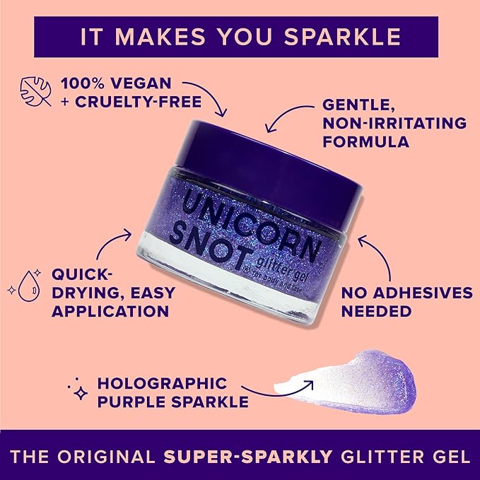 UNICORN SNOT Holographic Face Glitter & Body Glitter Gel | Holiday Glitter Makeup: Stocking Stuffers & Christmas Gift | Hair Glitter, Vegan & Cruelty-Free, 1.7 oz Purple Glitter (UV)
