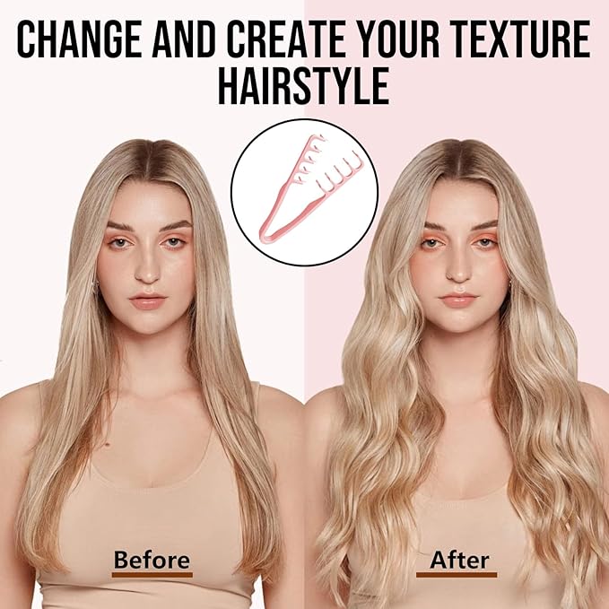 Volumizing Texture Comb, Wide-Tooth Hair Styling Comb for Men & Women, Fluffy Curly Texture Roots Volume Combs, Bangs Seam Grooming Styling Tool, Grey & Pink (2pcs)