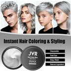 JVR Temporary Silver White Hair Color Wax for Women Men Natural Matte Color Hair Dye Wax, 2 IN1 Girl Boy Hair Styling Mud Washable Disposable Hair Style All Day Hold for Party, Cosplay