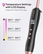 Wavytalk 3/8 Inch Small Curling Iron Wand for Short & Long Hair, Ceramic Barrel with Adjustable Temperature, Heat Resistant Glove Included (Rose Pink)