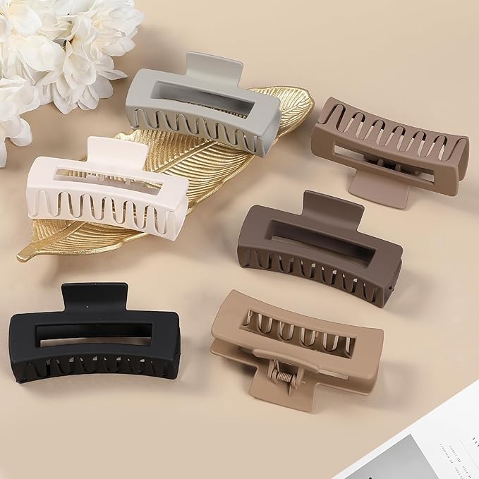 4 Inch Big Hair Claw Clips 6 Pcs Large Claw for Thick Hair Square Hair Clips for Women Rectangle Hair Clips Nonslip Acrylic Banana Jaw Clips Hair Accessories for Girls (Regular)