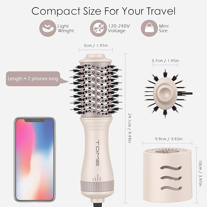 Blow Dryer Brush, Hair Dryer Brush in One, 600W Oval Hot Air Volumizer & Straightener, Anti-Frizz Blowout Styling Brush, Dual Voltage 110–240V Travel (2 Inch) Pink