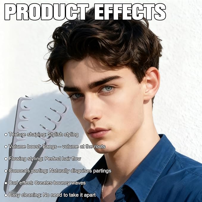 2Pcs Texture Comb,Texture Styling Comb,Voluminous Wide-Toothed Hair Combs,Travel Folding Design,Wide-Tooth Hair Styling Tool with Textured grip for Women & Men(Gray+Gray)