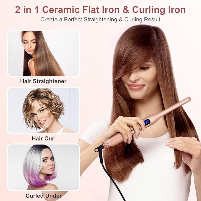3/10 Inch Pencil Flat Iron, Small Flat Irons for Short Hair, Beard and Pixie Cut, Mini Hair Straightener Small Ceramic with Adjustable Temperature, Include Glove