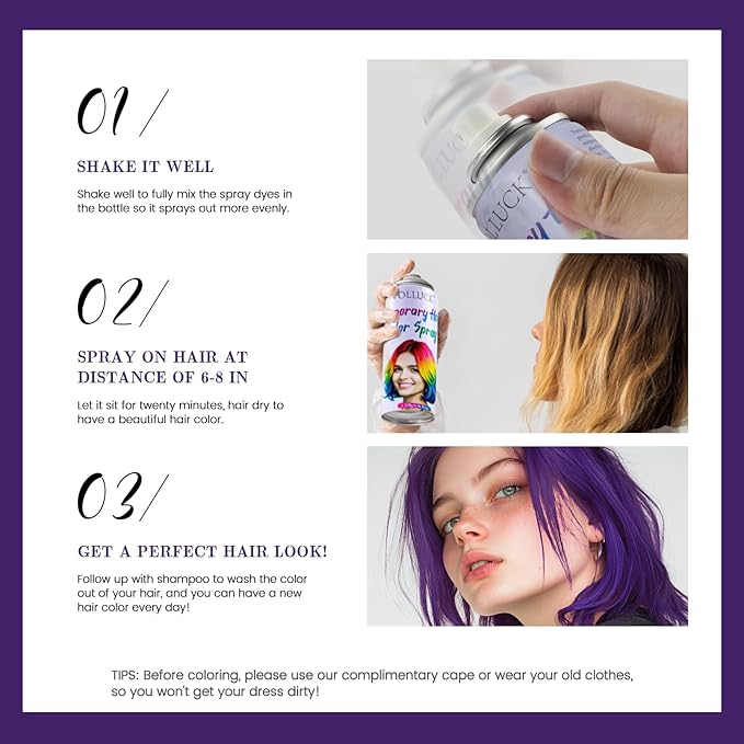 Purple Hair Spray Temporary, Hair Color Spray 1-Day Hair Dye Colored for Kids Women Men, Hair Wax Color Washable, Hair Paint Halloween Fast-Drying 4.06 Fl Oz