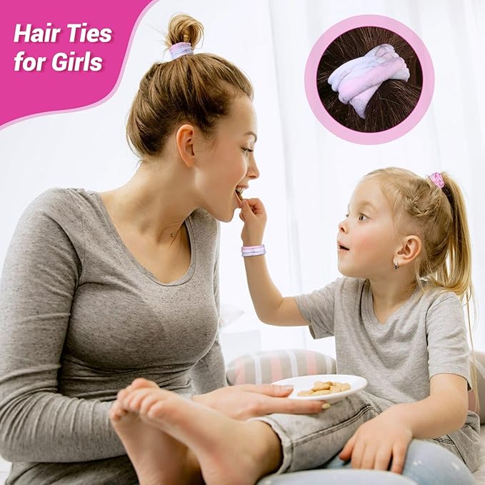 54Pcs Hair Ties for Girls and Women, Nylon Hair Elastics Hair Bands Ponytail Holders Soft Hair Ties No Damage for Girls Thick Straight Curly Hair Multi-colored (Multi-colored B)