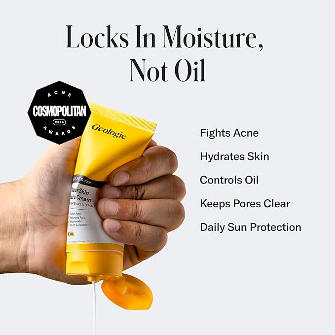 Geologie Clear Skin Face Cream | Clear System Daily Moisturizer with SPF15 for Acne-Prone Skin | Azelaic Acid, Niacinamide & Hyaluronic Acid | Lightweight & Oil Free | 60 ML