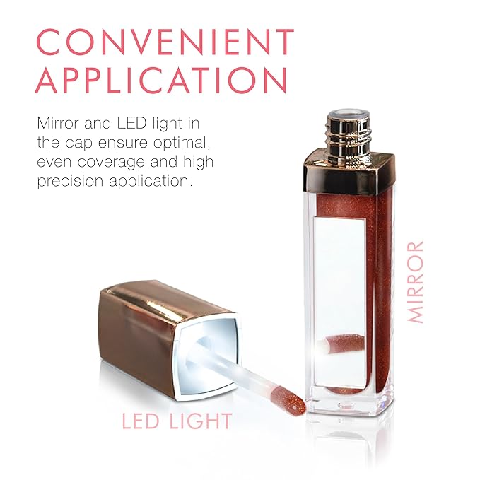 Beauty For Real Lip Gloss + Shine, Rebel Rebel - Deep Maroon Metallic - Non-Sticky Plumping & Hydrating Gloss - Light & Mirror In Cap - Contains Marine Collagen - 0.15 fl oz