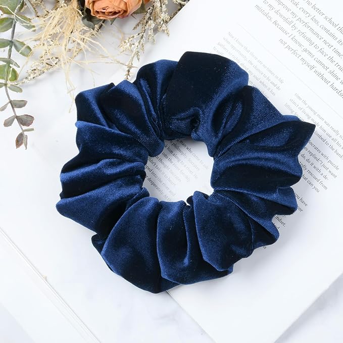 CEELGON Navy Blue Big Velvet Scrunchie 6.5 Inches Jumbo Scrunchies Hair Ties Oversized Ponytail Holder for Thick Curly Hair Extra Large Hair Accessories for Women (Navy Blue)