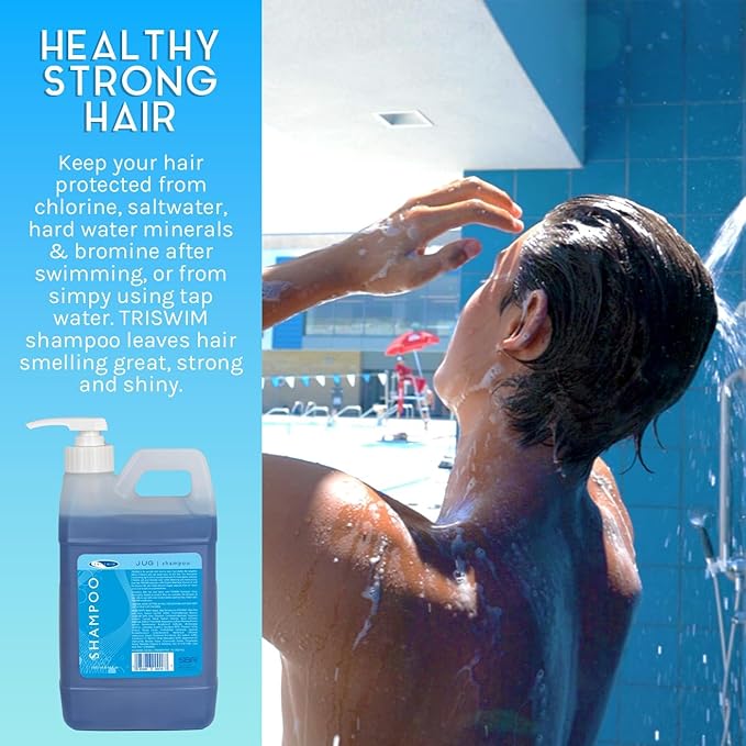 TRISWIM Swim Shampoo Chlorine Removal Jug 64oz with Pump | Removes Chlorine, Bromine, & Mineral Build-up | Moisturizes with Aloe Vera & Vitamins | Perfect for Swimmers and Active Individuals