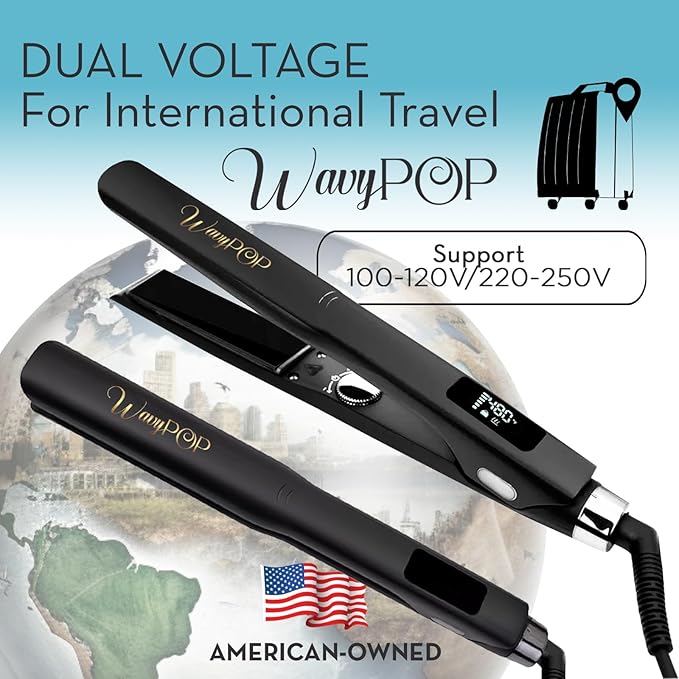 2 in 1 Professional Dual-Voltage Titanium Flat Iron Hair Straightener | up to 480°F | 10s Heat-Up | Straightening Iron & Hair Curling Wand 1.75" with Ceramic MCH Fast Heat, Auto Shut Off