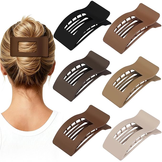 French Flat Hair Clips for Women 6pcs Hair Claw Clips for Thick or Thin Hair Matte Claw Clips for Girls Barrettes Non-Slip Strong Hold Hair Accessories for Women (Coffee)
