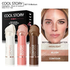 Cool Story 3-in-1 Makeup Set, Highlighter, Blush and Contour Balm Stick, Cream Formula for Face Contouring, Professional Cosmetic Kit (SET-B)