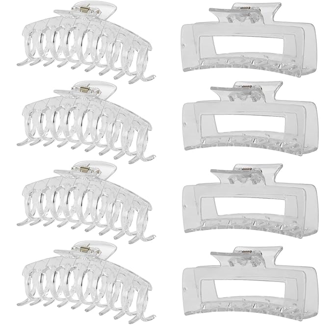 Clear Hair Clips for Women -8 Pack 4.3 Inch Large Matte Banana Claw Clips for Women Thin Thick Curly Hair, Big Strong Hold jaw