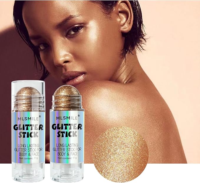 Brown Body Glitter Stick, Long Lasting Moisturizing Body Glitter for Women, Multi-Use Highlighter Makeup, Sparkling Face Glitter Mermaid Makeup for Kids, Travel Size for Daily, Festival, Party