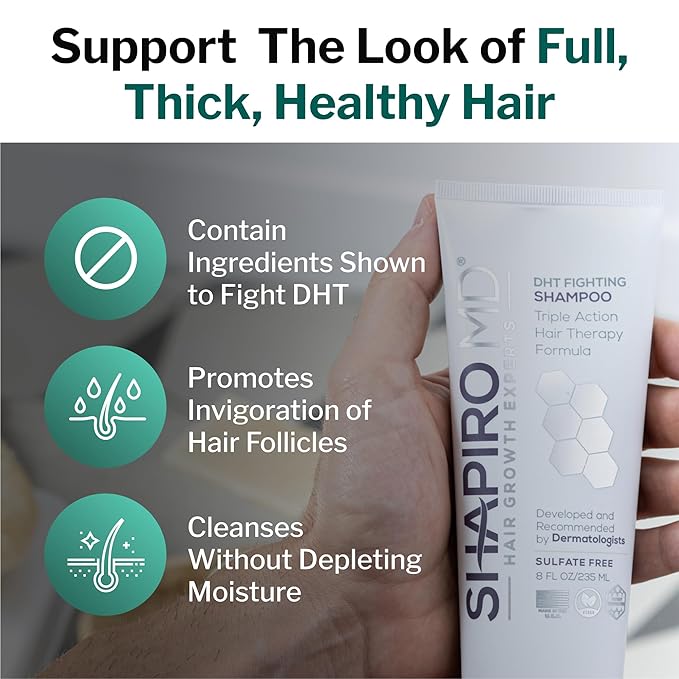 Shapiro MD Hair Growth Experts Hair Loss Shampoo | DHT Fighting Vegan Formula for Thinning Hair Developed by Dermatologists | Experience Healthier, Fuller and Thicker Looking Hair | 2 Month Supply