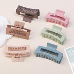 Square Hair Clips 3.5 Inch Medium Claw Clips Rectangle Hair Claw Clips 6 Pack Rubber Paint Jaw Non-Slip Thick Hair Accessories for Women Girls -Brown Colorful