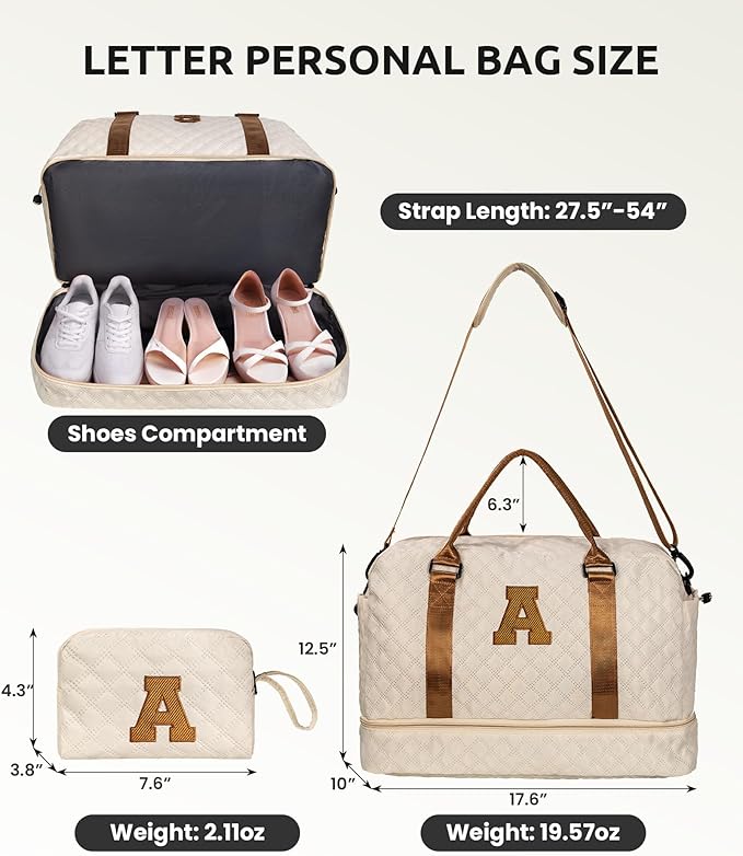 Gifts for Girls-Initial Duffle Bag with Shoe Compartment, Personalized Weekender Bag, Monogram Overnight Letter Travel Bag with Makeup Pouch, Tween Girls Trendy Stuff Gift (Letter B)