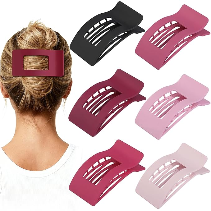 French Flat Hair Clips for Women 6pcs Hair Claw Clips for Thick or Thin Hair Matte Claw Clips for Girls Barrettes Non-Slip Strong Hold Hair Accessories for Women (Pink Purle)