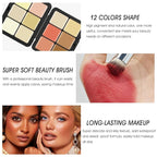 12 Colors Cream [Blush+Contour+Concealer+Highlighter] Makeup Palette for Cheeks - Multi-functional Makeup Palette with Brush, Natural Matte Long Wearing, Waterproof Face Makeup Palette (#04)