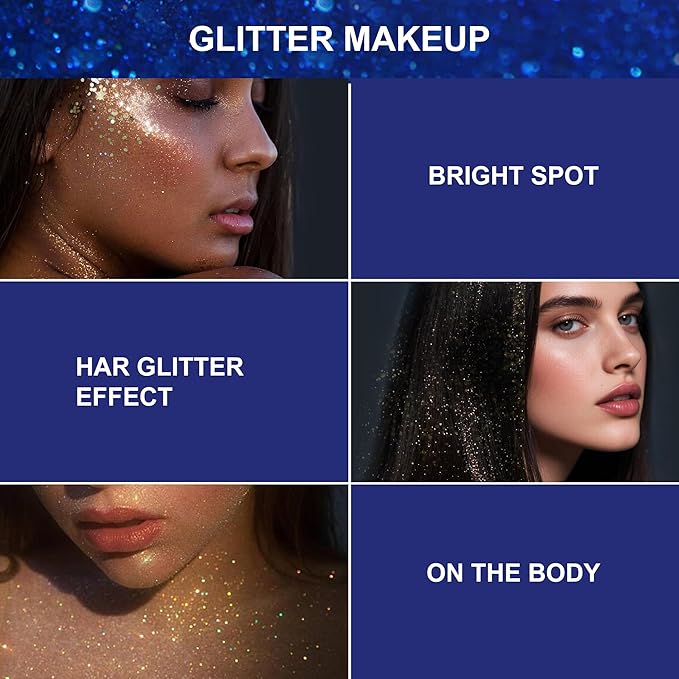 Body Glitter Spray, Glitter Spray for Hair Clothes and Body, Holographic Silver Glitter Hairspray for Grils – Festival, Rave, Prom, Stage, Nightclub, Cosplay Party Makeup 60ML