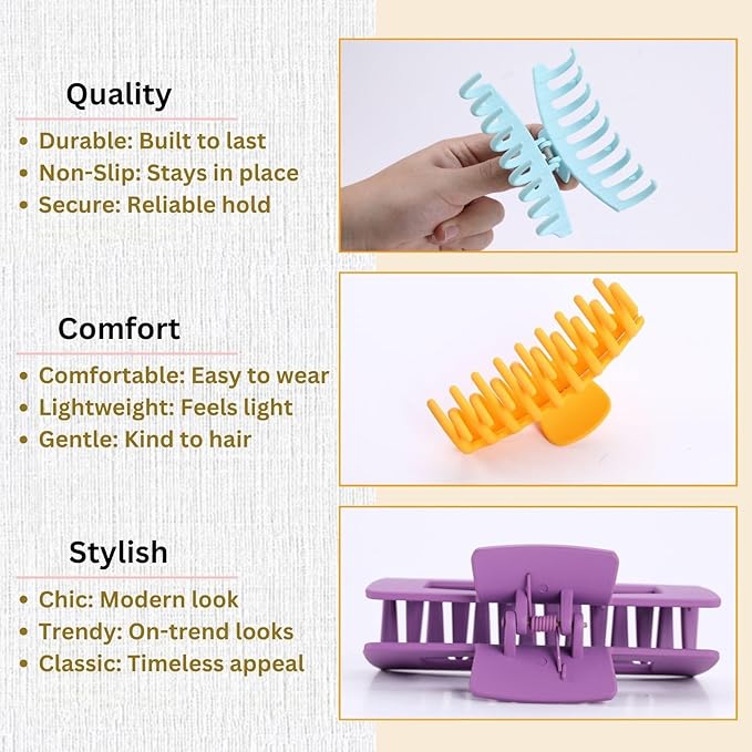 LuSeren 8 Pack Colorful Hair Clips for Women 4.3 Inch Large Hair Claw Clips for Women Thin Thick Curly Hair, Big Banana Clips,Strong Hold jaw clips