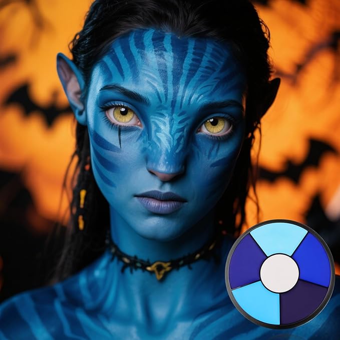 Blue Face Body Paint, Professional 6 Colors Body Paint SFX Makeup Palette, Cream Water Based Blue Face Paint for Cosplay Halloween SFX Avatar Costumes Mystique Smurf Clown Skeleton Makeup