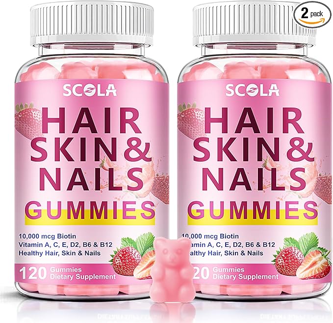 Hair Skin and Nails Gummies, Biotin (10,000mcg) Hair Skin and Nails Vitamins Supplement for Women, Men Supports Faster Hair Growth, Stronger Nails, Healthy Skin, 240 Count