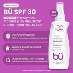 BU SPF 30 Sunscreen Spray for Face and Body, Non Aerosol Spray, Ultrafine WOWmist, TSA Travel Size Sunscreen, Clear, Non Greasy, Water Resistant, White Sage 3.3 oz